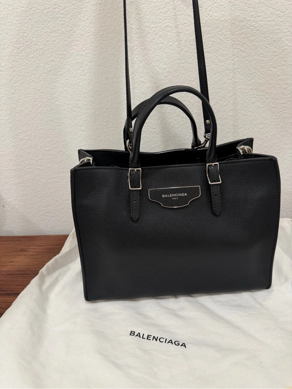 Balenciaga Black Pebbled Leather Structured Satchel